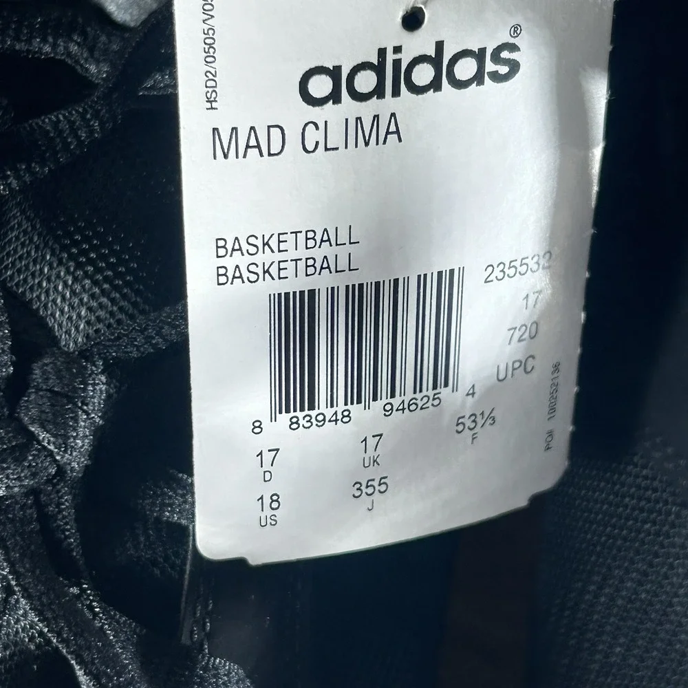 NWT Adidas Mad Clima Mens Size 18 Black Red Basketball Shoes Read Defect
